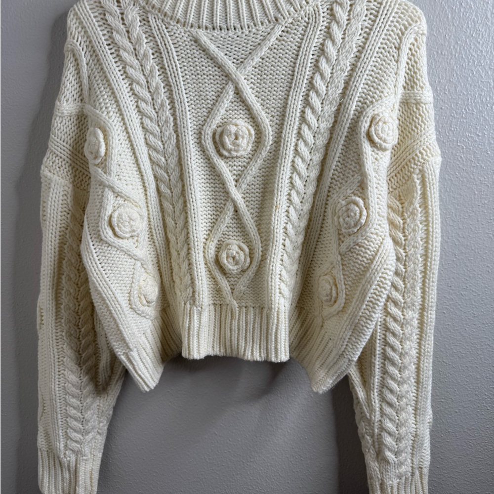 Forever 21 Cream Cable-Knit Mock Neck Cropped Sweater - Picture 5 of 6
